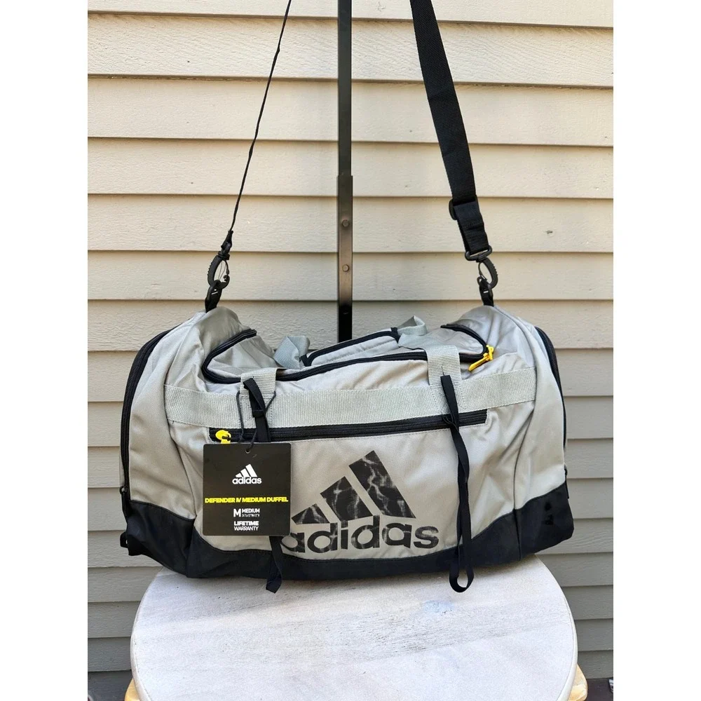 Adidas Defender IV Medium Gym Training Duffel Bag Silver Gray Padded Handles NWT